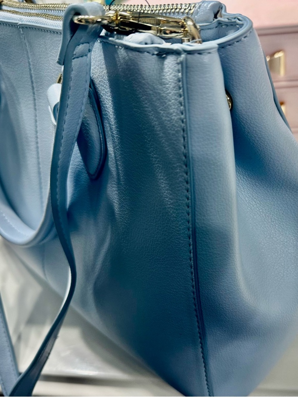 Sky Blue Women's Tote Bag with Gold Hardware